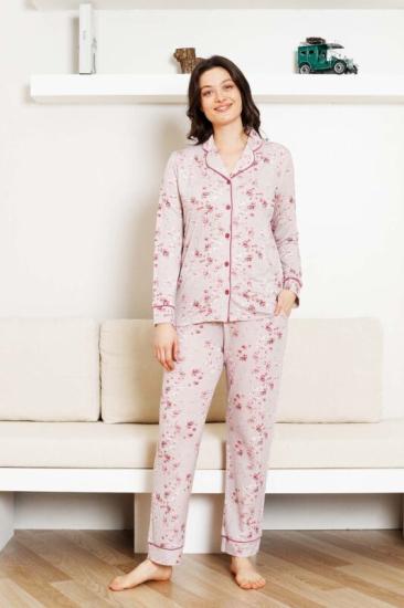 Likralı Çiçek Desen Bayan Pijama Takımı