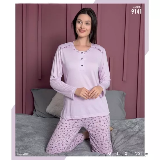 Esnek Uzun Kol Kadın Pijama Takımı 