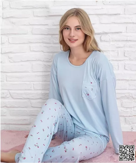 Esnek Uzun Kol Kadın Pijama Takımı 
