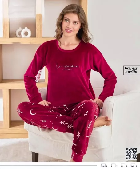 İPEKSİ KADİFE FULL LİKRALI Kışlık Bayan Pijama Takımı