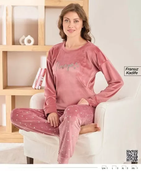 İPEKSİ KADİFE FULL LİKRALI Kışlık Bayan Pijama Takımı
