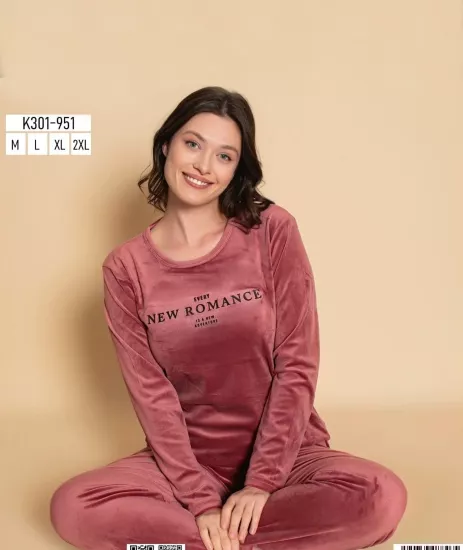 İPEKSİ KADİFE FULL LİKRALI Kışlık Bayan Pijama Takımı - Vişne