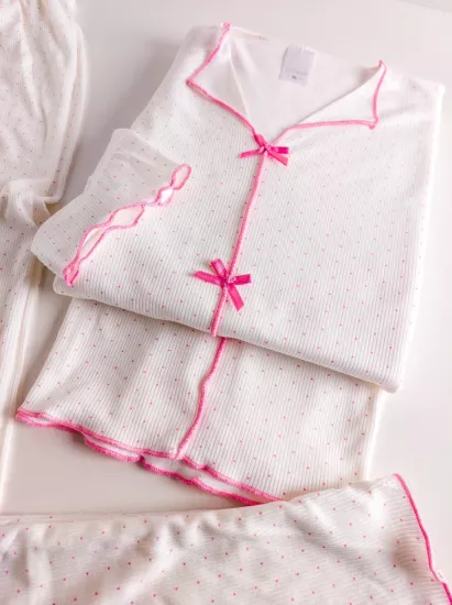 Esnek Puantiye Desen Bayan Pijama Takımı 