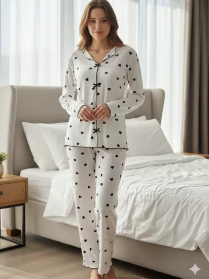 Esnek Kalp Bayan Pijama Takımı 