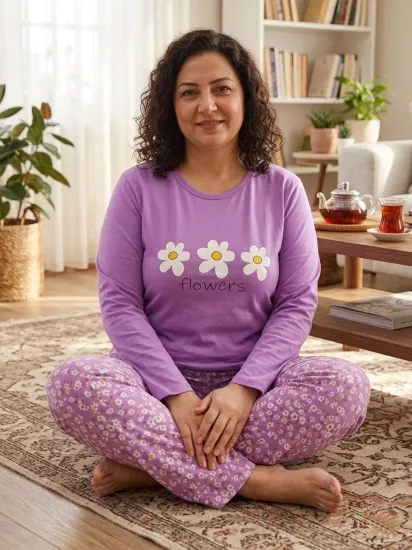 Büyük Beden  UZUN Kollu Kadın Pijama Takımı 