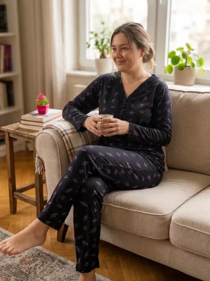 Büyük Beden UZUN Kollu Kadın Pijama Takımı 