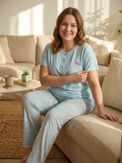 Büyük Beden KISA Kollu Kadın Pijama Takımı 