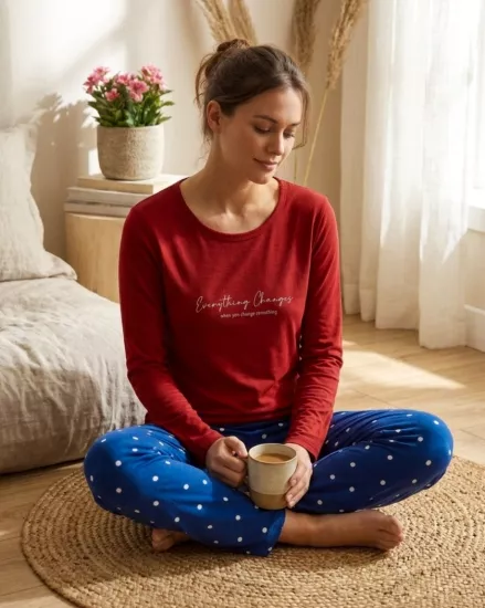 Likralı Bayan Pijama Takımı 