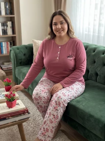 Büyük Beden Uzun Kollu Kadın Pijama Takımı 