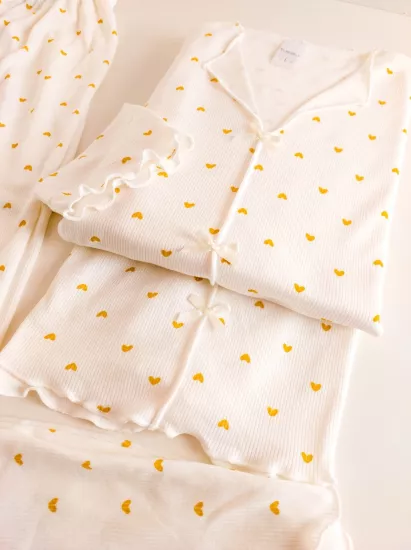 Esnek Kalp Desen Bayan Pijama Takımı 