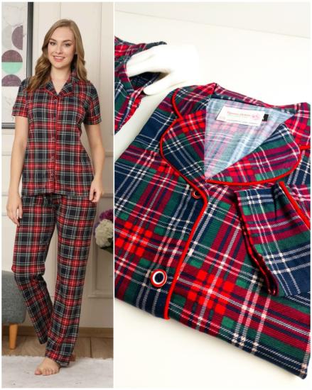 2523 Kısa Kollu Ekose Desen Bayan Pijama Takımı